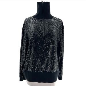 NWT J. Crew collection reversible Sequin zip-up turtleneck sweater black sz 2X